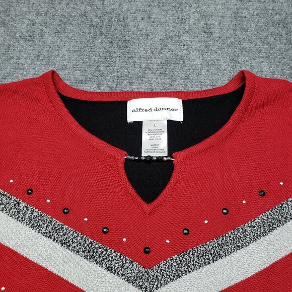 Alfred Dunner Sweater Womens L Multicolor Striped 3/4 Sleeve Pullover Tight Knit - Picture 3 of 8